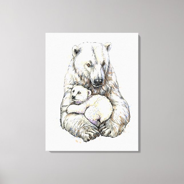 Impressão Em Tela Urso Polar E Filhote (Frente)