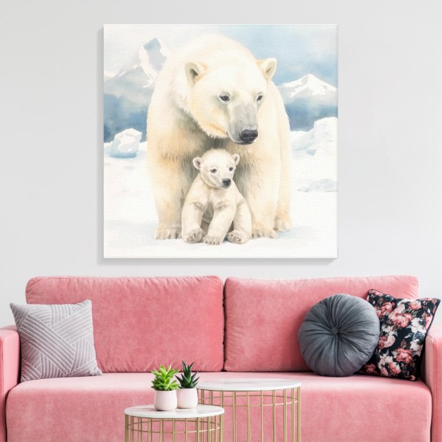 Impressão Em Tela Urso Polar e Legenda Árctica Cub (Insitu(Sala de estar))