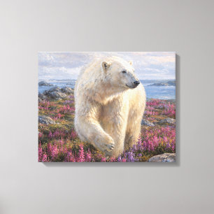 Impressão Em Tela Urso Polar Entre Flores Silvestres Tundra Ártica