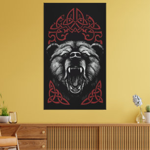 Impressão Em Tela Urso Vikingo Rugindo