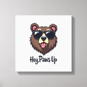Impressão Em Tela Urso Vintage Hey Paws Up com Óculos de Sol Cachorr
