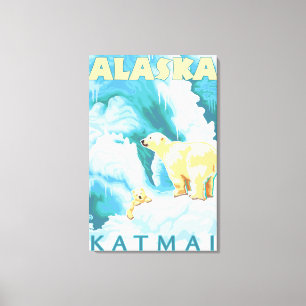 Impressão Em Tela Ursos polares & Cub - Katmai, Alaska