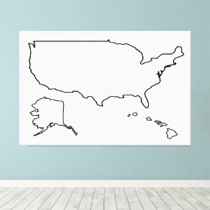 Impressão Em Tela US Map Vazio Outline 60x40 polegadas Estados Unido