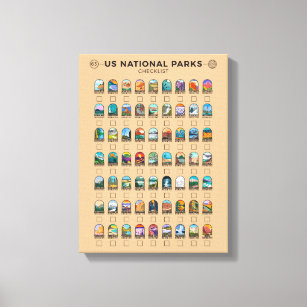 Impressão Em Tela US National Parks of America Checklist Vintage