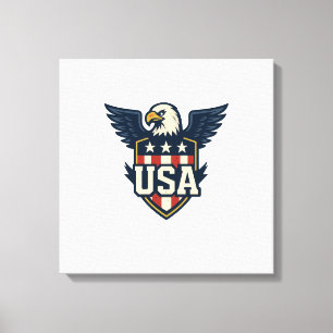 Impressão Em Tela USA Eagle Crest — Vintage Flag Shield