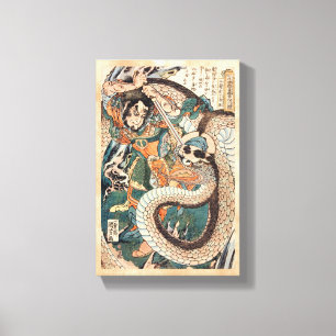 Impressão Em Tela Utagawa Kuniyoshi suikoden a arte do cobra da luta