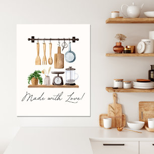 Impressão Em Tela Utensílios de Cozinha Aquarela Citação de Culinári
