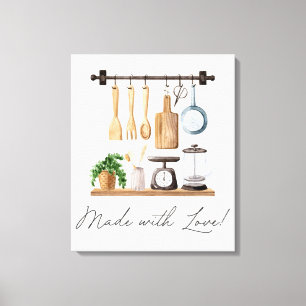 Impressão Em Tela Utensílios de Cozinha Aquarela Citação de Culinári