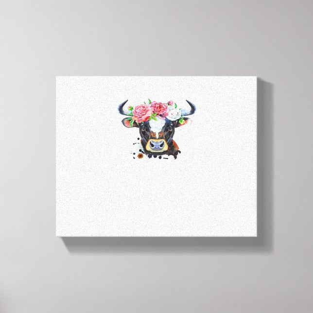 Impressão Em Tela Vaca coroada com flores Clássica T-Shirt (Frente)