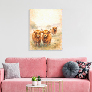 Impressão Em Tela Vaca das Terras Altas - Animais em Aquarela