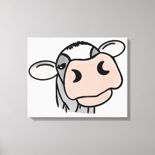 Impressão Em Tela vaca de desenho animado preto branco rosa beijo ci
