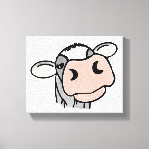 Impressão Em Tela vaca de desenho animado preto branco rosa beijo ci