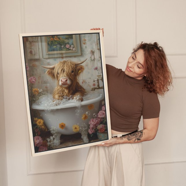 Impressão Em Tela Vaca Highland na Arte Floral Bathtub (Criador carregado)
