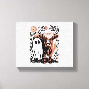 Impressão Em Tela Vaca Highland Rústica Fantasma Dia das Bruxas