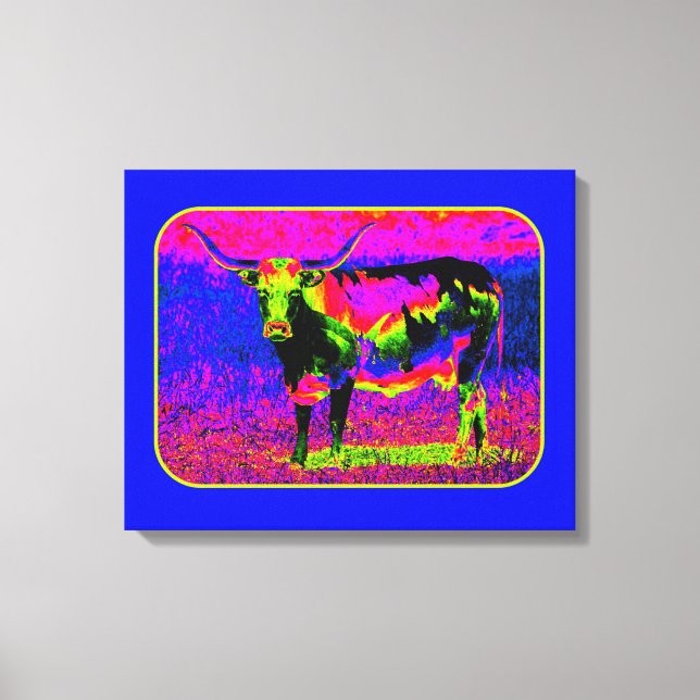 Impressão Em Tela Vaca Longhorn Psychedelic (Frente)