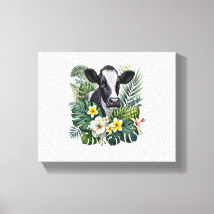 Impressão Em Tela Vaca na selva floral, Vaca tropical