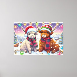 Impressão Em Tela Vacas nas terras altas do feriado em Winter Wonder