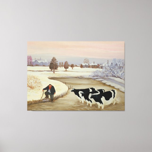 Impressão Em Tela Vacas num rio de inverno (Frente)