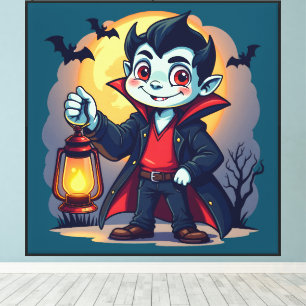 Impressão Em Tela Vampiro Fofo com Lanterna Kawaii Halloween
