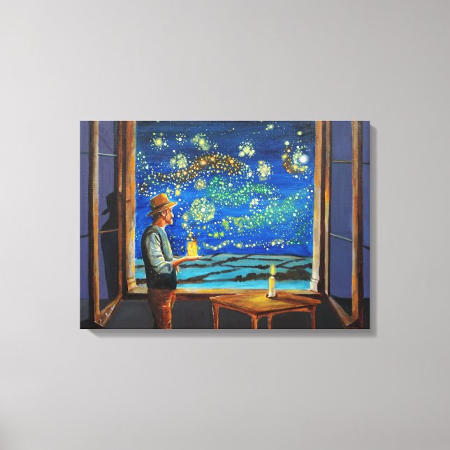Impressão Em Tela Van Gogh e os vagalumes noturnos estrelados (Frente)