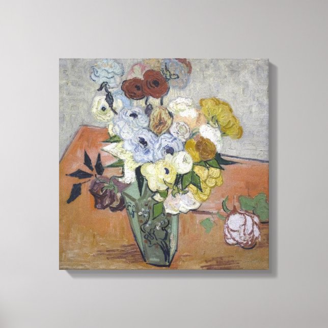 Impressão Em Tela Van Gogh Japonês Vase com Rosas e Anêmonas (Frente)