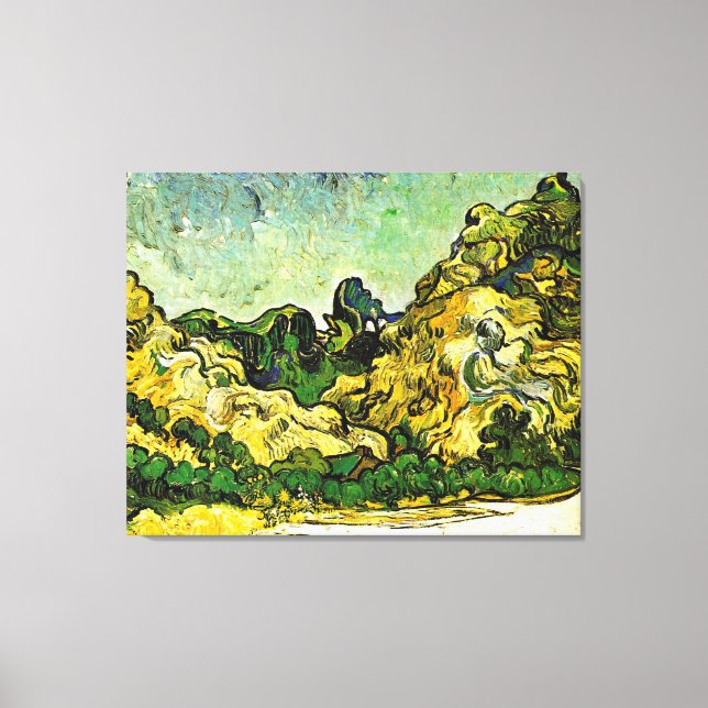 Impressão Em Tela Van Gogh - Paisagem de Montanha em Santo Remy (Frente)