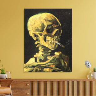 Impressão Em Tela Van Gogh Skull com Cigarro queimado, Arte Vintage
