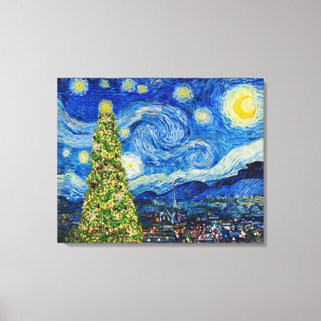 Impressão Em Tela Van Gogh Starry Night - Árvore de Natal (Frente)