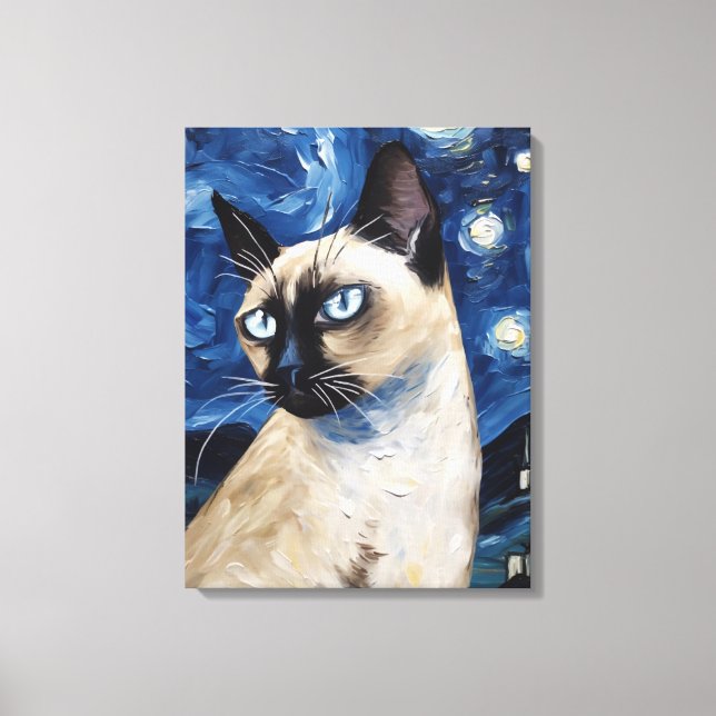 Impressão Em Tela Van Gogh Starry Night Cat Siamese Dream (Frente)