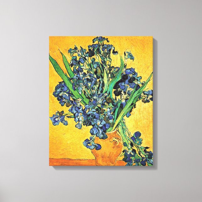 Impressão Em Tela Van Gogh - Vaso com Íris de Fundo Amarelo (Frente)