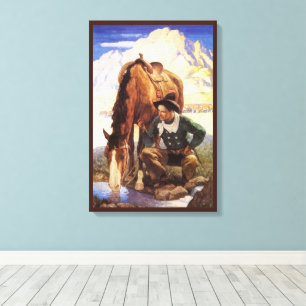 Impressão Em Tela Vaqueiro Regando seu Cavalo por NC Wyeth, Arte Ant