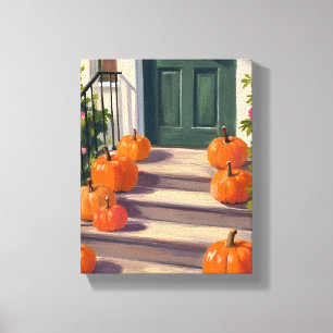 Impressão Em Tela Varanda de Abóbora de Outono Pintura de Ação de
