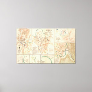 Impressão Em Tela Vário mapa do vintage dos campos de batalha da