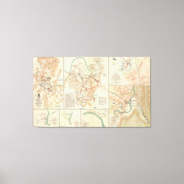 Impressão Em Tela Vários campos de batalha da guerra civil - Mapa de (Frente)