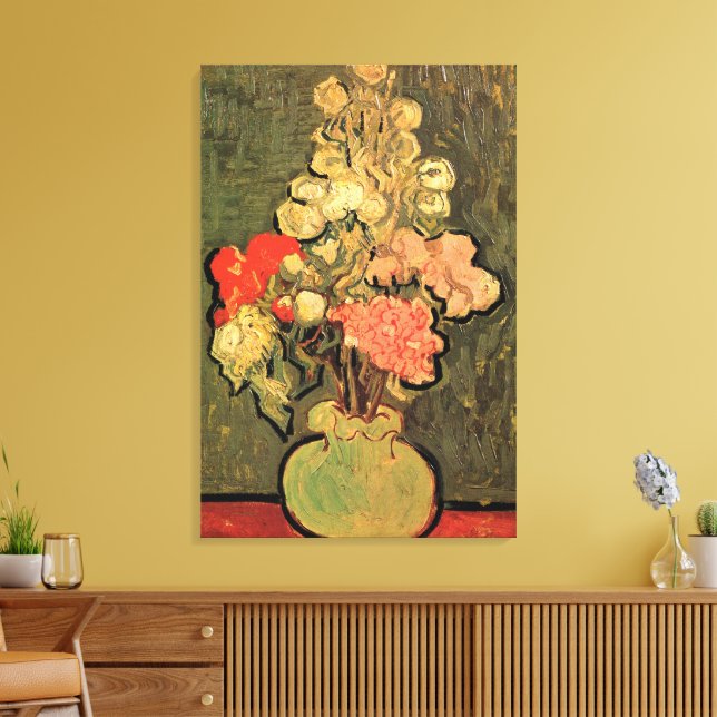 Impressão Em Tela Vase com Rosa Mallow por Vincent van Gogh (Insitu(Sala de estar))