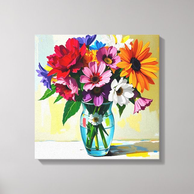 Impressão Em Tela Vaso Bonito de Flores Coloridas (Frente)