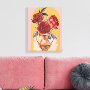 Impressão Em Tela Vaso de Flores - Rosas Vermelhas - Tela Enrolada