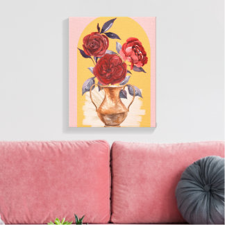 Impressão Em Tela Vaso de Flores - Rosas Vermelhas - Tela Enrolada