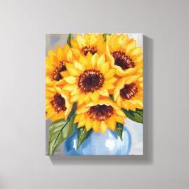 Impressão Em Tela Vaso de Girassol Aquarela Buquê de Flores