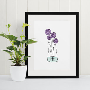 Impressão Em Tela Vaso desenhado à mão de Rosas violetas