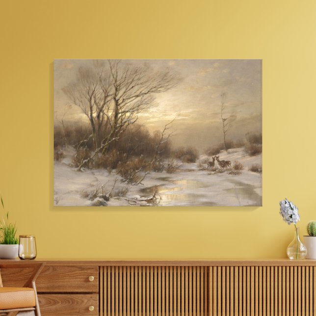 Impressão Em Tela Veado em Paisagem de Inverno - Désiré Thomassin (Insitu(Sala de estar))