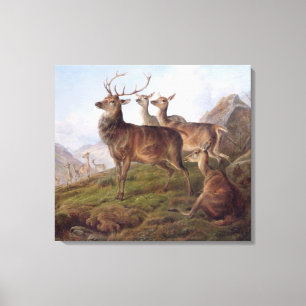 Impressão Em Tela Veado vermelho em uma paisagem das montanhas, 1872