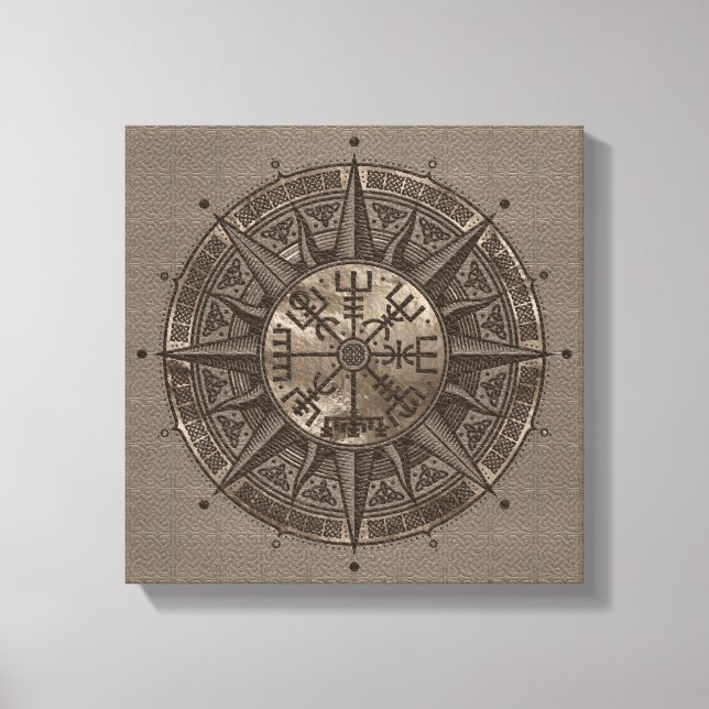 Impressão Em Tela Vegvisir - Bússola de Viking - Couro bege e ouro (Frente)