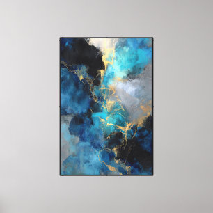 Impressão Em Tela Veias Cósmicas: Abstrato Azul e Dourado