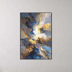 Impressão Em Tela Veias Cósmicas: Abstrato Azul e Dourado