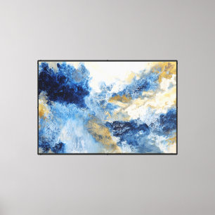 Impressão Em Tela Veias Oceânicas: Arte Abstrata Fluida Azul e Doura