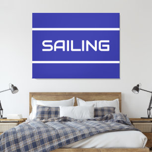 Impressão Em Tela VELA Texto Branco Moderno com Listras em Azul Escu