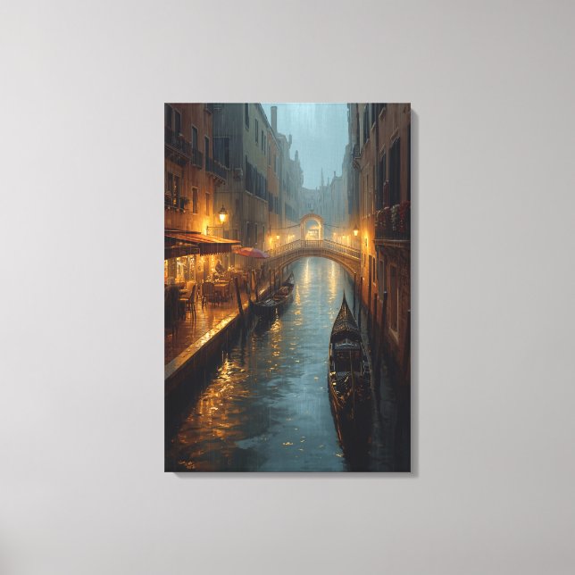 Impressão Em Tela Venetian Glow – Rainy Night Lights and Reflections (Frente)