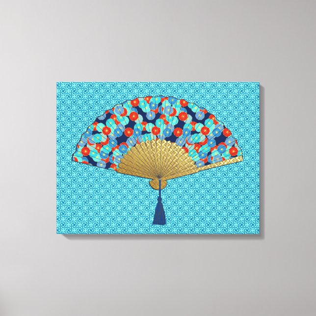 Impressão Em Tela Ventilador Deco - Flores em Cobalto, Turquesa e Ve (Frente)