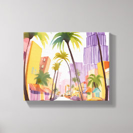 Impressão Em Tela Verão na South Beach | Aquarela da Rua de Miami